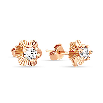 Детские сережки из красного золота «Цветы» с фианитами (арт. 104474)