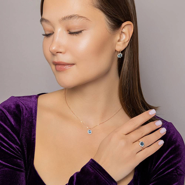 Золоті сережки з топазом і фіанітами (арт. 111244Плф) – зображення 3