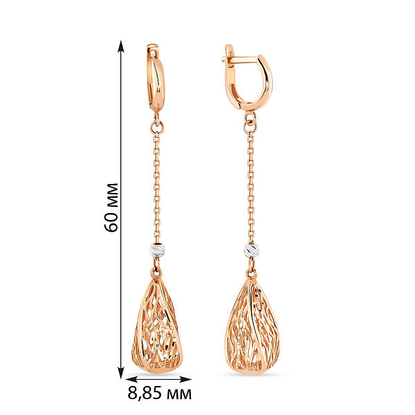 Сережки-подвески из красного золота (арт. 107257кб) – изображение 2