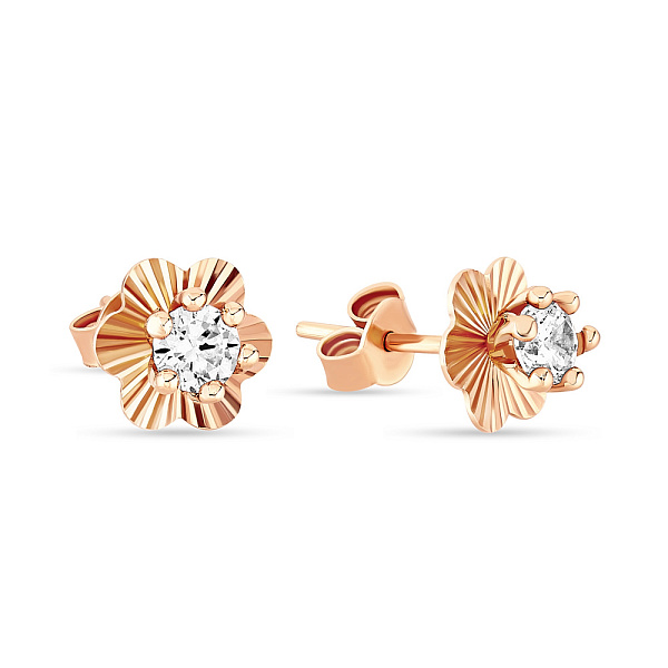 Дитячі сережки з червоного золота «Квіти» з фіанітами (арт. 104474) – зображення 1