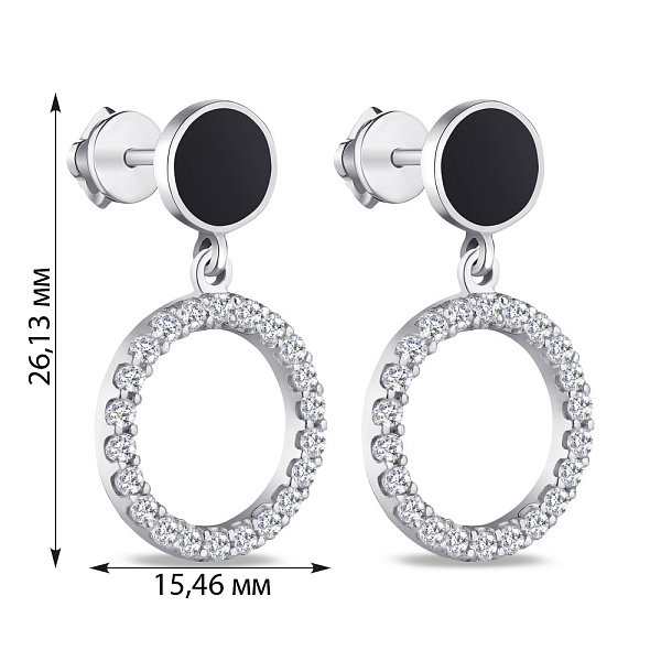 Серебряные серьги-пусеты с эмалью и фианитами (арт. 7518/2492реч) – изображение 2