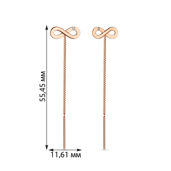 Серьги-протяжки "Бесконечность" из красного золота (арт. 110829/1) – изображение 2