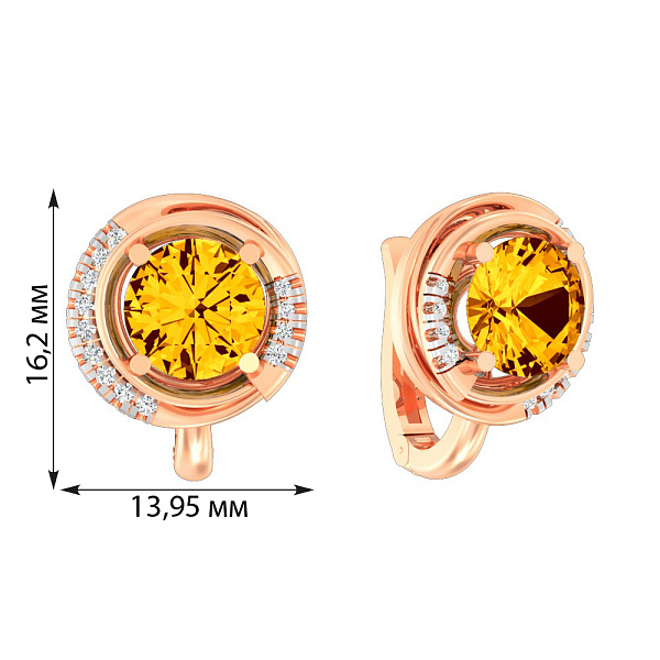 Золотые серьги с цитрином и фианитами (арт. 112000Пц) – изображение 3
