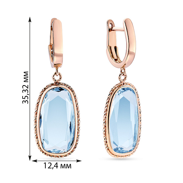 Золоті сережки-підвіски з кварцом (арт. 107602Пкг) – зображення 2