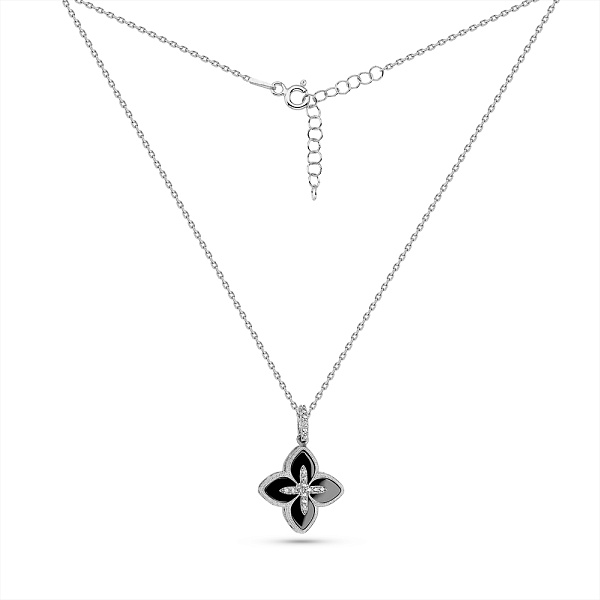 Серебряное колье Цветок с ониксом (арт. 7507/2334/15о) – изображение 2