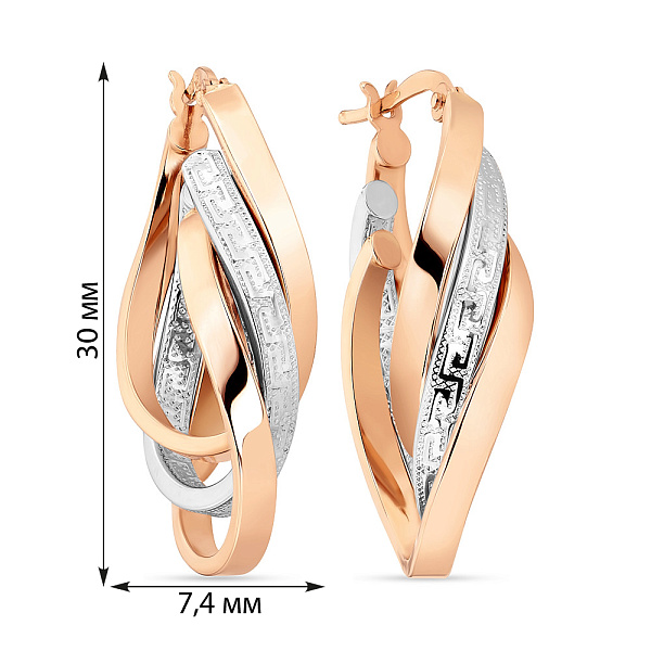 Серьги золотые Олимпия в красном и белом цвете металла (арт. 107884/30кб) – изображение 2