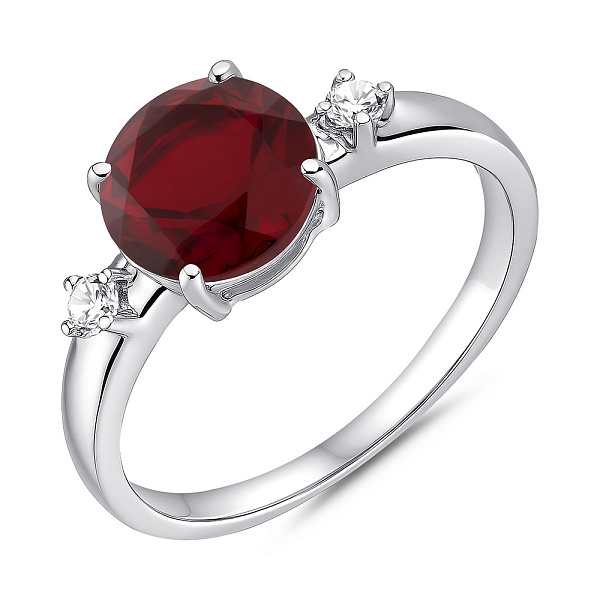 Срібна каблучка з гранатом та фіанітами (арт. 7501/2104124Г) – зображення 1
