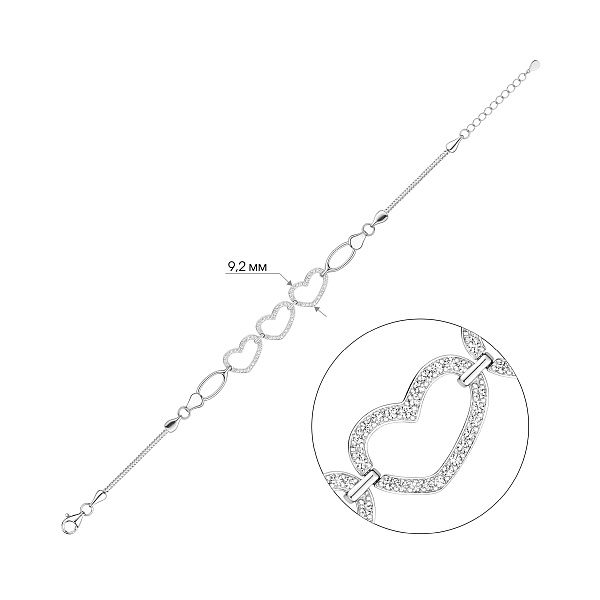 Серебряный браслет Сердца с фианитами (арт. 7509/5523) – изображение 2