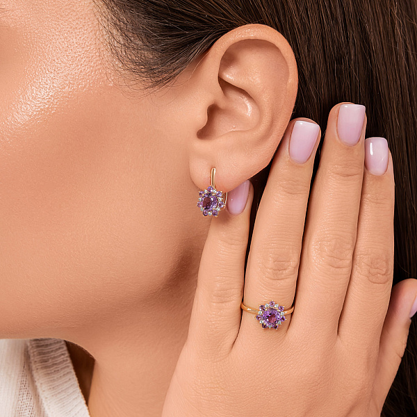 Золотое кольцо с аметистом и фианитами (арт. 141244Паф) – изображение 6