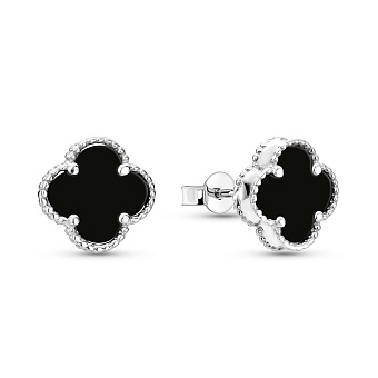 Золотые серьги Клевер с ониксом (арт. 104811/9бо)