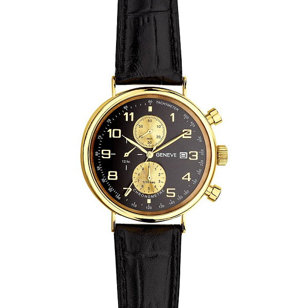 Массивные золотые часы с кожаным ремешком (арт. 260238жчжч) – изображение 2