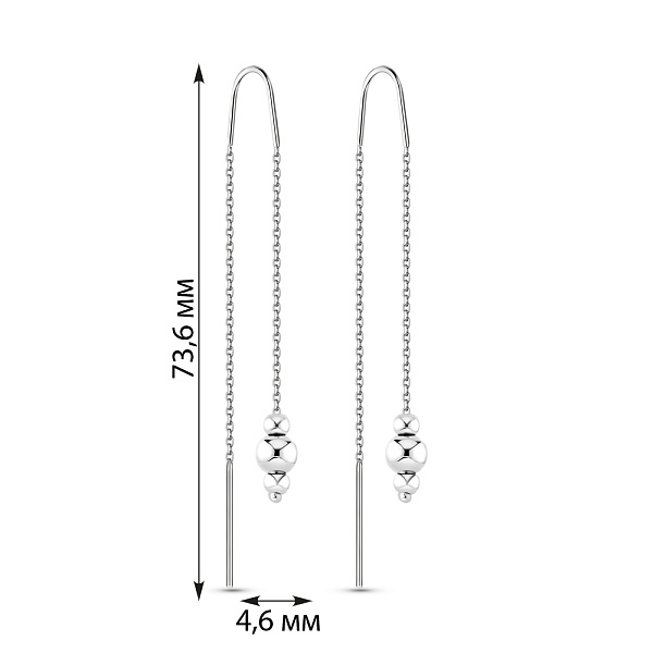 Серьги-протяжки из белого золота с шариками (арт. 109844б) – изображение 2