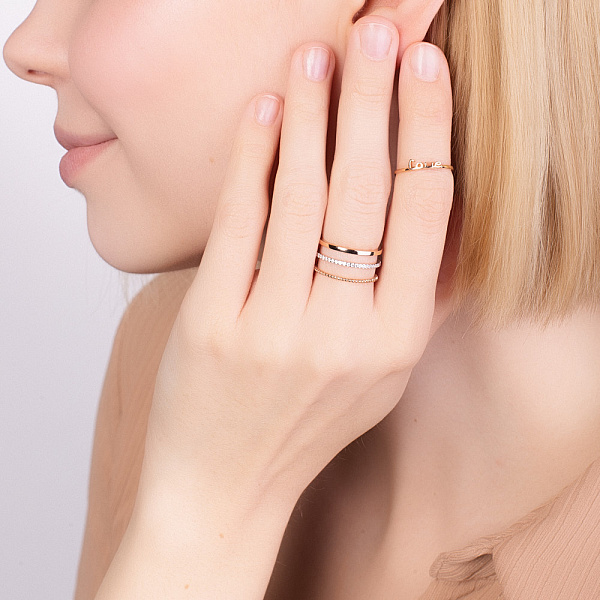 Тройное кольцо из красного золота с фианитами (арт. 140955) – изображение 4