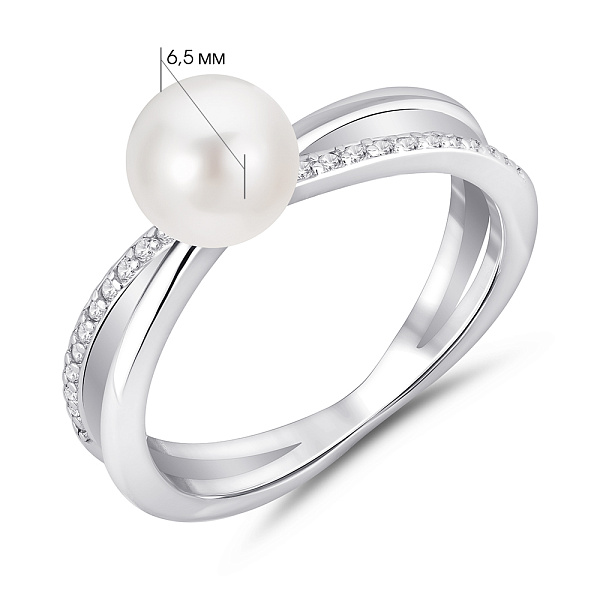 Серебряное кольцо с жемчугом и дорожкой из фианитов (арт. 7501/8206жб) – изображение 2