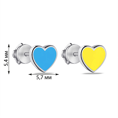 Срібні сережки &quot;Сердечка&quot; з блакитною і жовтою емаллю  (арт. 7518/461спегж)