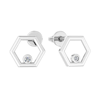 Сережки-пусети з білого золота з одним діамантом (арт. Т011370005б)