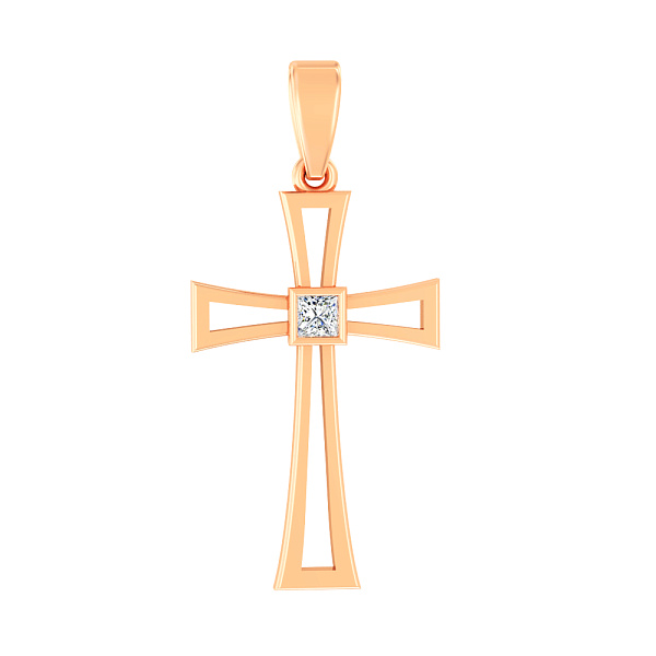 Хрестик з червоного золота з фіанітом  (арт. 440757) – зображення 1