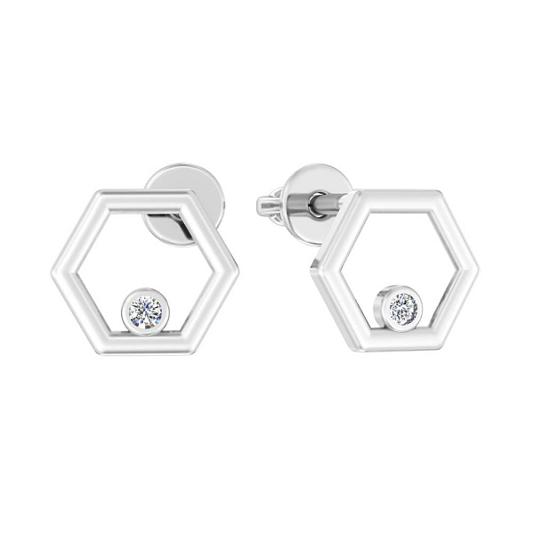 Сережки-пусети з білого золота з одним діамантом (арт. Т011370005б) – зображення 1