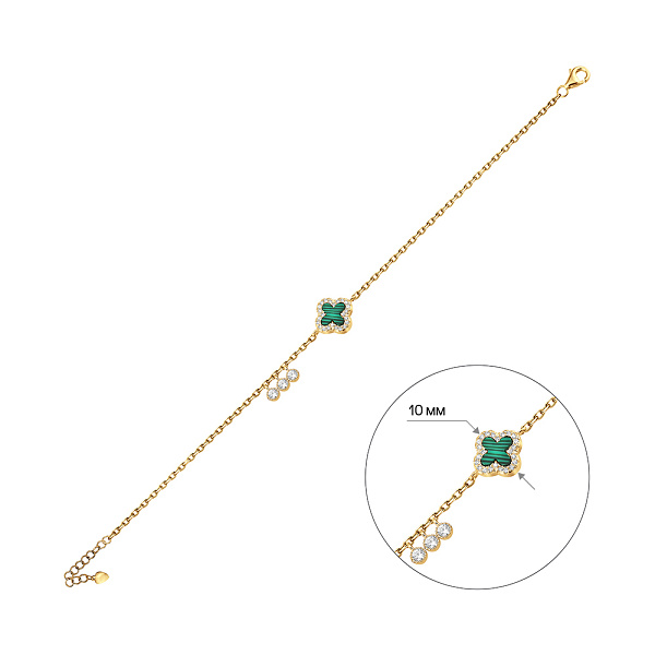 Срібний браслет з малахітом і фіанітами (арт. 7509/4398/10жмлх) – зображення 2