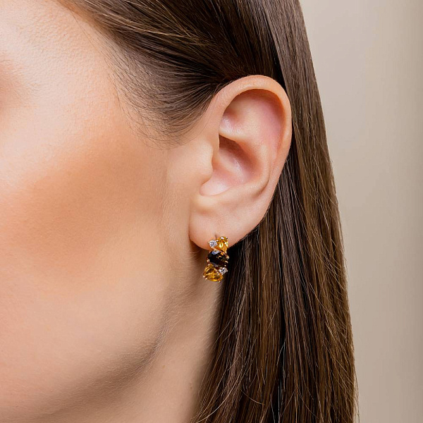 Золотые серьги с кварцем и цитрином (арт. 111256Пкрц) – изображение 2