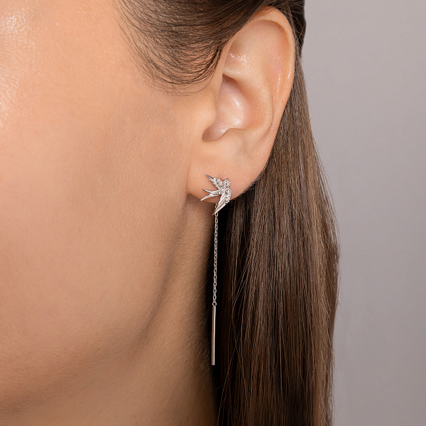 Золотые серьги-протяжки Ласточки с бриллиантами (арт. 2190414202) – изображение 2