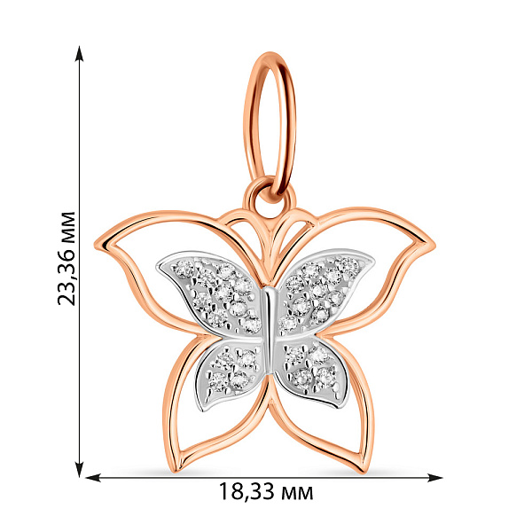 Подвес из золота "Бабочка" с фианитами (арт. 424524) – изображение 2