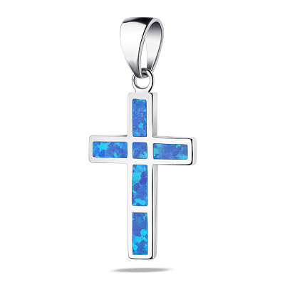 Підвіс-хрестик зі срібла з синім опалом (арт. 7503/3403Пос)