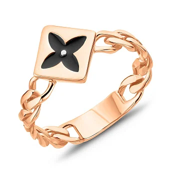 Каблучка з червоного золота з емаллю (арт. 155875еч)