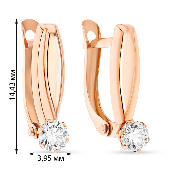 Золоті сережки в червоному кольорі металу з фіанітами (арт. 107483) – зображення 2