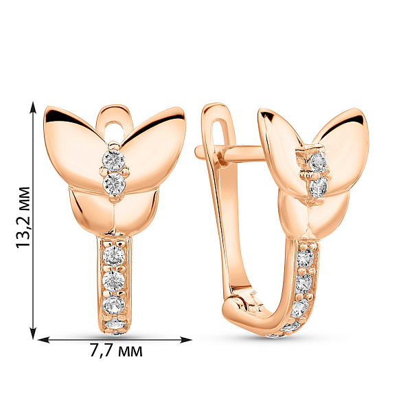 Золотые сережки Бабочки с фианитами (арт. 1091237) – изображение 2
