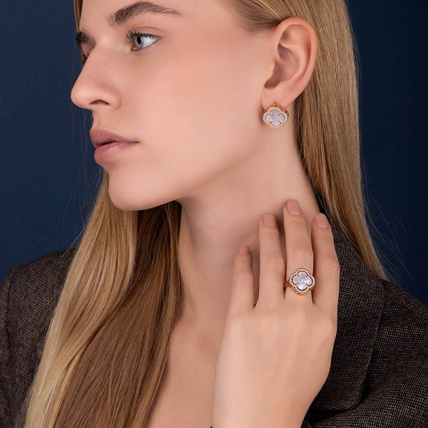 Кольцо из красного золота с перламутром и фианитами (арт. 156116/15п) – изображение 4