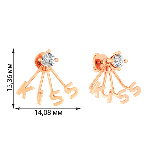 Золотые пусеты-джекеты Kiss с фианитами (арт. 110659) – изображение 3