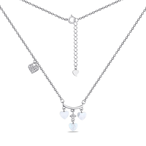 Серебряное колье Сердечки с перламутром и фианитами (арт. 7507/1946п) – изображение 2
