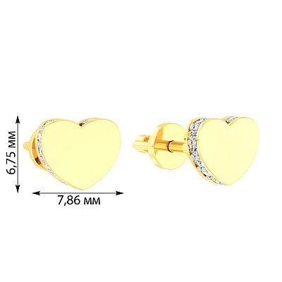 Золоті сережки-пусети «Сердечка» з фіанітами (арт. 111077ж)