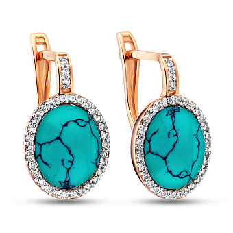 Фото Золотые серьги с бирюзой и фианитами (арт. 110427ПюГ)