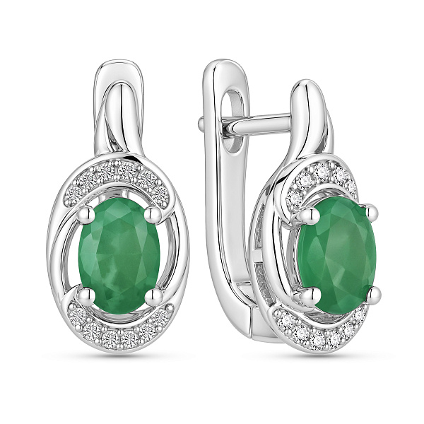 Серебряные серьги с изумрудом и фианитами (арт. 7502/10600Изм) – изображение 1