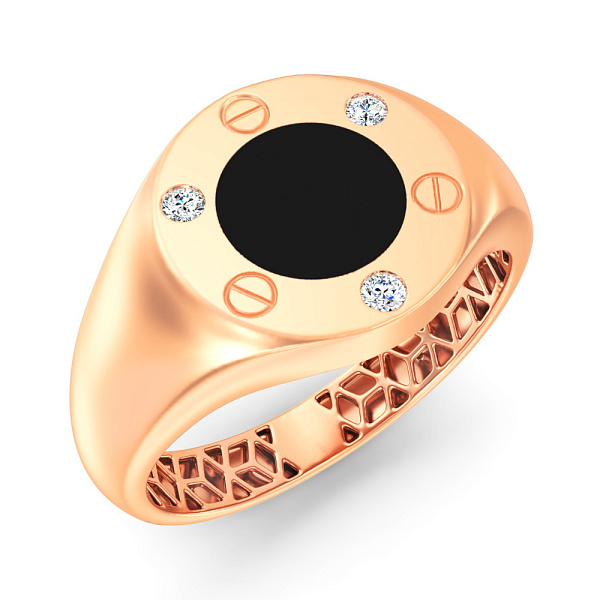 Золотая печатка с эмалью и бриллиантами (арт. К170097005еч) – изображение 1