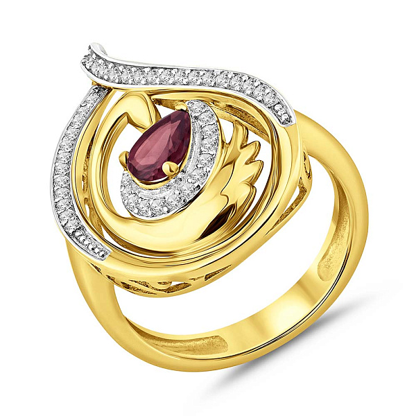 Масивна золота каблучка з кварцом та фіанітами (арт. 152686жПкф) – зображення 1