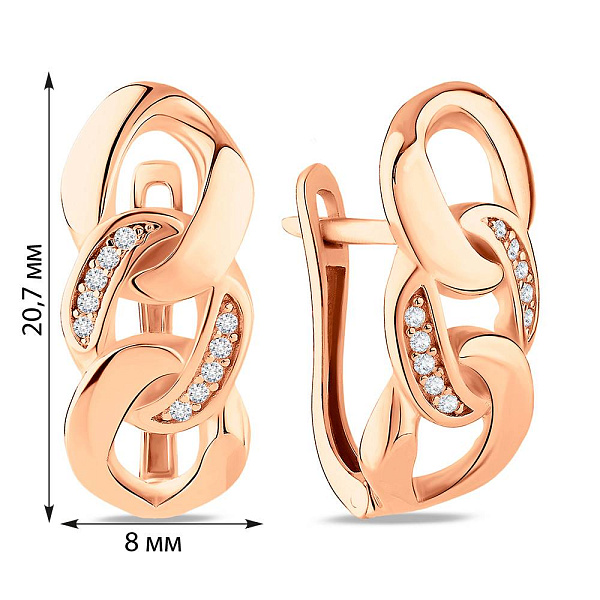 Сережки з червоного золота Ланки з фіанітами  (арт. 1091078) – зображення 4