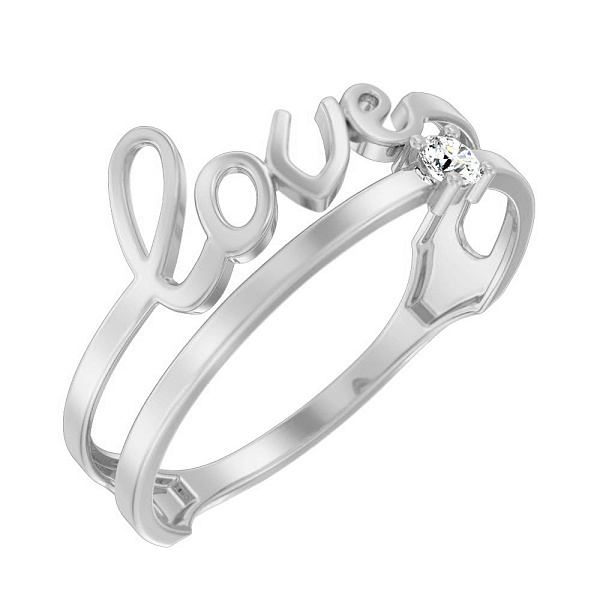 Золотое кольцо «Love» с фианитом (арт. 140757б) – изображение 1