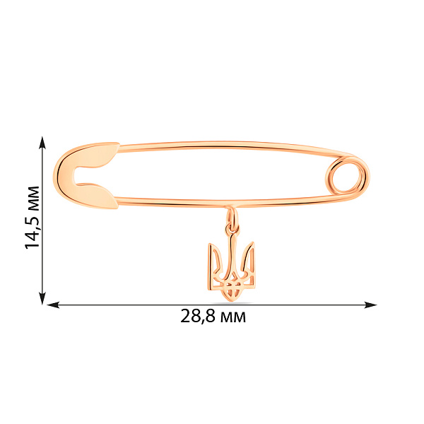 Патріотична шпилька Тризуб з червоного золота (арт. 360198) – зображення 4