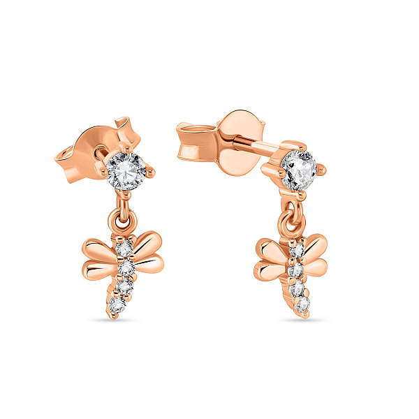 Маленькие золотые серьги-пусеты с подвесками (арт. 108762) – изображение 1