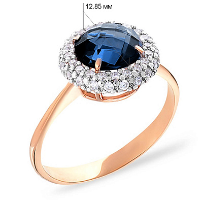 Золотое кольцо с темно-синим топазом лондон и фианитами (арт. 140477Пл)