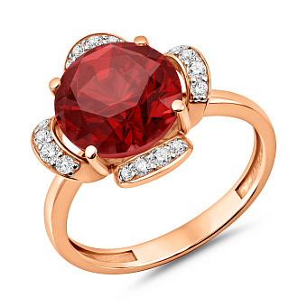 Фото Кольцо из красного золота с кварцем и фианитами (арт. 140563ПкГ)