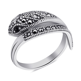 Серебряное кольцо Змея с альпинитами и марказитами (арт. 7401/8050мркак)