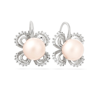 Фото Золотые серьги с жемчугом и фианитами (арт. 104050бпрлб)