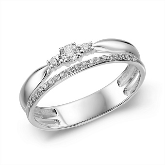 Подвійна каблучка з білого золота з діамантами (арт. К011487020б)