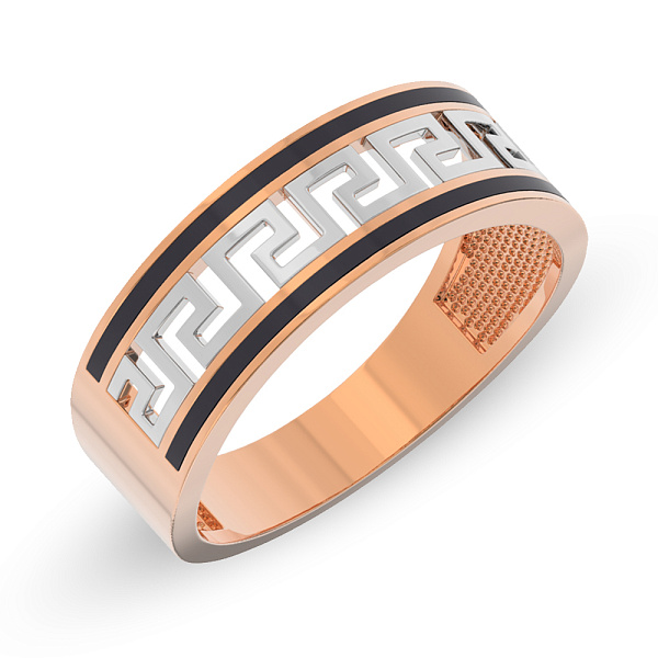 Золотое кольцо Олимпия с эмалью (арт. 144300ч) – изображение 1