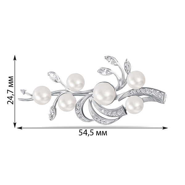 Брошка срібна з перлинами і з фіанітами  (арт. 7505/0854.10жб) – зображення 2