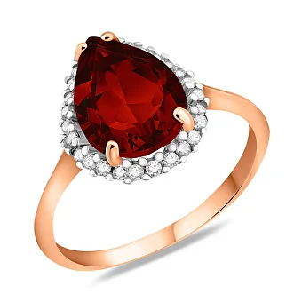 Золота каблучка з гранатом і фіанітами (арт. 152770Г)